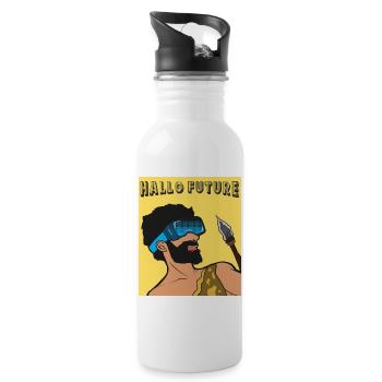 Hallo Future Caveman VR Stil - Trinkflasche mit integriertem Trinkhalm - Weiß - Rechts