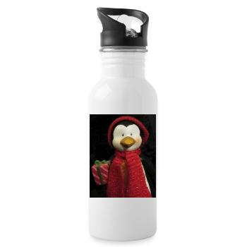 Pingouin avec chapeau, écharpe et cadeau - Gourde avec paille intégrée - blanc - Droite