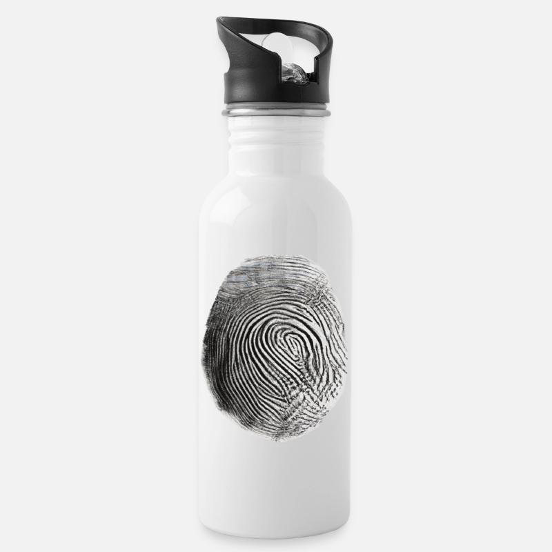 Empreinte digitale noire - Gourde avec paille intégrée - blanc