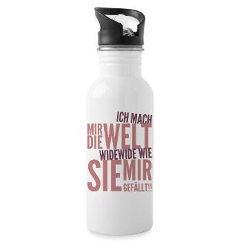 Ich mach mir die Welt widewide wie sie mir gefällt - Trinkflasche mit integriertem Trinkhalm - Weiß - Rechts