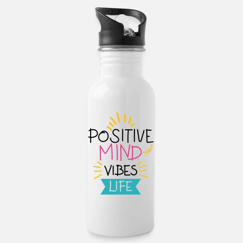 positif vibrations positives citation de vie positive. - Gourde avec paille intégrée - blanc