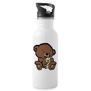 Bärenmama mit Baby – süßes Mama Kind Tiermotiv - Trinkflasche mit integriertem Trinkhalm - Weiß - Rechts