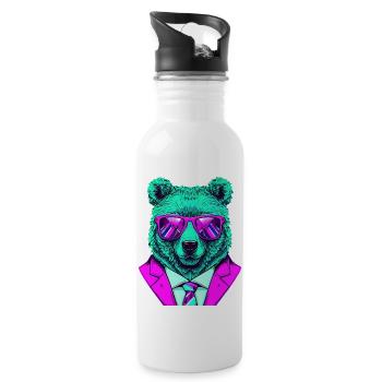 cool boss bear with sunglasses on - Trinkflasche mit integriertem Trinkhalm - Weiß - Rechts