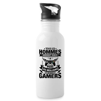 Hommes naissent égaux meilleurs deviennent gamers - Gourde avec paille intégrée - blanc - Droite