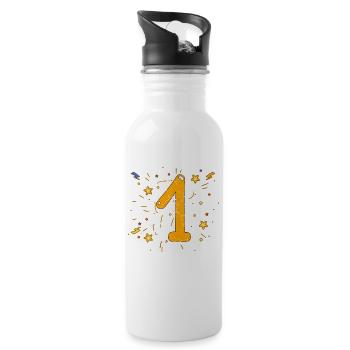 erster Geburtstag, 1. Geburtstag, Jahrestag 1, Eins - Trinkflasche mit integriertem Trinkhalm - Weiß - Rechts