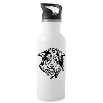 Tête de Border Collie - Gourde avec paille intégrée - blanc - Droite