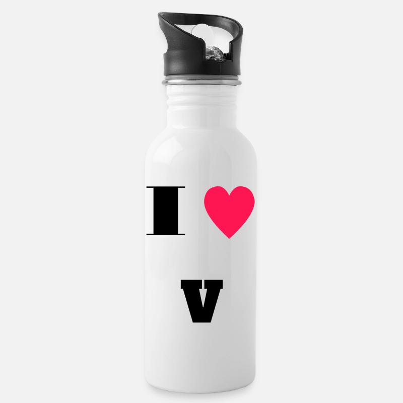 I love V - Trinkflasche mit integriertem Trinkhalm - Weiß