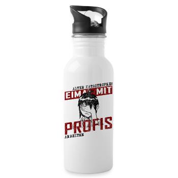 Alter Katastrophe! Einmal mit Profis arbeiten - Trinkflasche mit integriertem Trinkhalm - Weiß - Rechts
