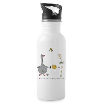 Gans und Blümchen gleich Gänseblümchen - Trinkflasche mit integriertem Trinkhalm - Weiß - Rechts