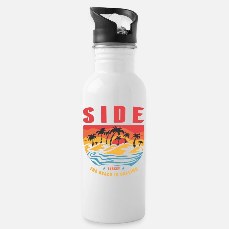 Side Türkei Palmen Deisgn - Trinkflasche mit integriertem Trinkhalm - Weiß
