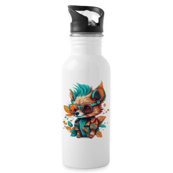 A fox with glasses enjoying his holiday - Water bottle with straw - white - Right