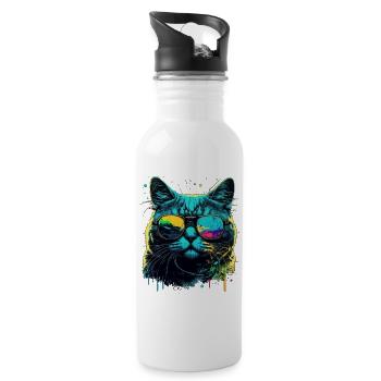 Cool cat - Water bottle with straw - white - Right