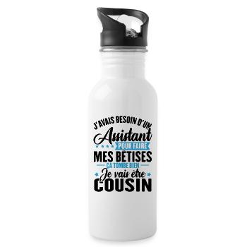 Je vais être cousin, Cadeau future cousin - Gourde avec paille intégrée - blanc - Droite