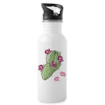 Kaktus mit Blüten - Trinkflasche mit integriertem Trinkhalm - Weiß - Rechts