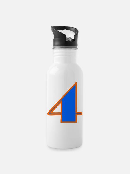 4 JAHRE, 4. GEBURTSTAG, 4 JAHRE, VIER - Trinkflasche mit integriertem Trinkhalm - Weiß