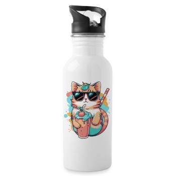 Refreshing design: A cat with sunglasses - Water bottle with straw - white - Right