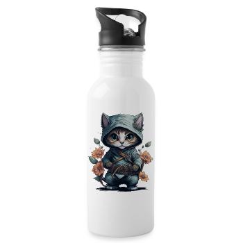 Zeige deine Abenteuerlust mit der Ninja-Katze - Trinkflasche mit integriertem Trinkhalm - Weiß - Rechts