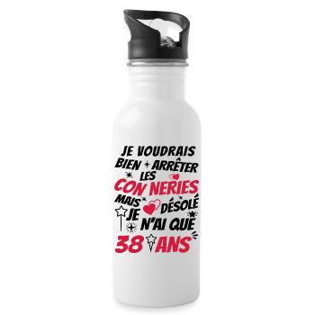 conneries 38 ans / cadeau anniversaire 38 ans - Gourde avec paille intégrée - blanc - Droite