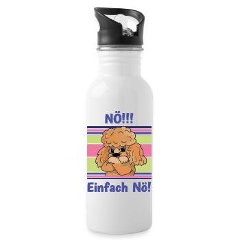 Nö! Sturer Pudel mit verschränkten Pfoten - Trinkflasche mit integriertem Trinkhalm - Weiß - Rechts