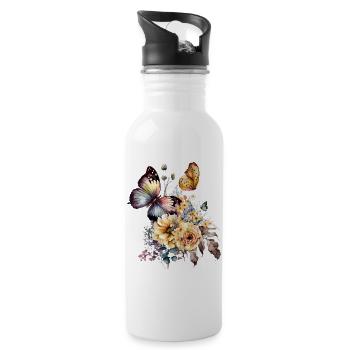 Schmetterling - Trinkflasche mit integriertem Trinkhalm - Weiß - Rechts