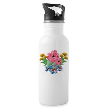 Blumenstrauß schöne Blumen Wasserfarben - Trinkflasche mit integriertem Trinkhalm - Weiß - Rechts