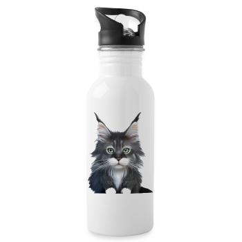 Katzenbesitzer Maine Coon Katze Kätzchen Kater - Trinkflasche mit integriertem Trinkhalm - Weiß - Rechts