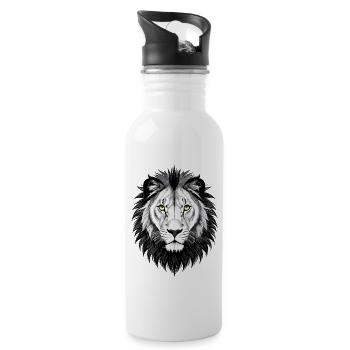 Black and White Lion Head - Water bottle with straw - white - Right