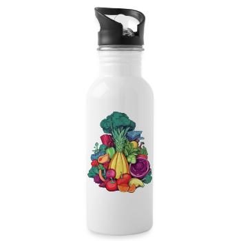 Obst und Gemüse - Trinkflasche mit integriertem Trinkhalm - Weiß - Rechts