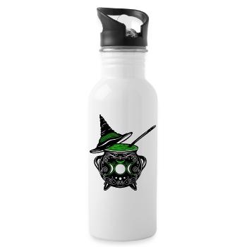 Hexenkessel Hexenhut Hexen Walpurgisnacht - Trinkflasche mit integriertem Trinkhalm - Weiß - Rechts