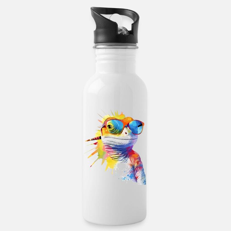 Pik die Eidechse - Trinkflasche mit integriertem Trinkhalm - Weiß