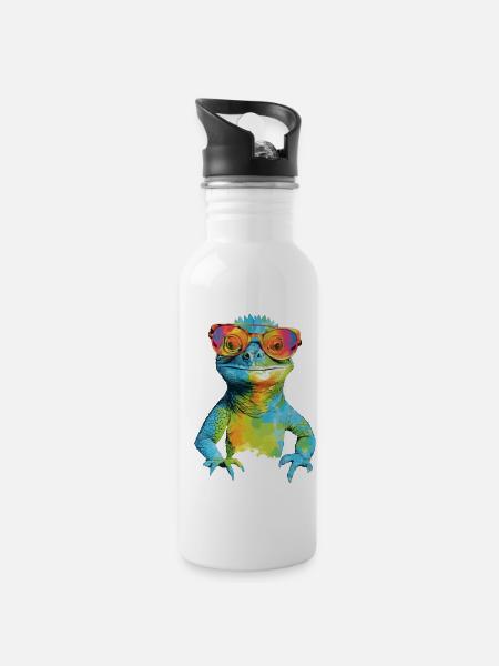 Geck le lézard à lunettes - Gourde avec paille intégrée - blanc