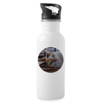 le chat au doux regard - Gourde avec paille intégrée - blanc - Droite