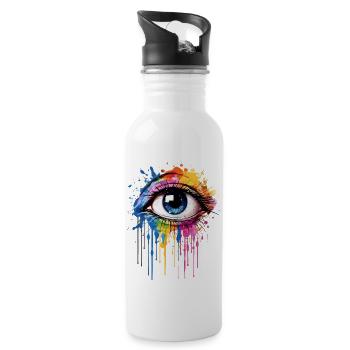 Expressive Rainbow Eye - Water bottle with straw - white - Right