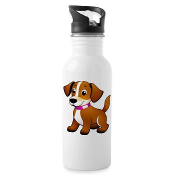 Kleiner brauner Hund, stehend - Trinkflasche mit integriertem Trinkhalm - Weiß - Rechts