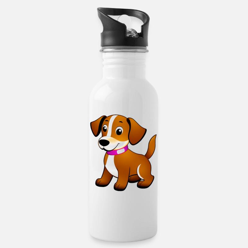Petit chien brun, debout - Gourde avec paille intégrée - blanc