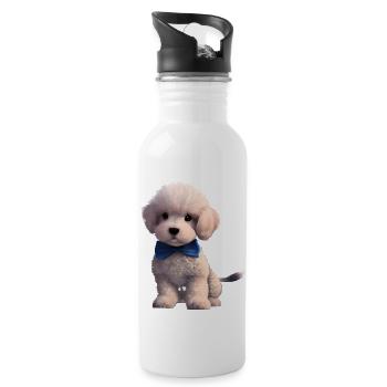 Dog owner Poodle with bow tie Dog puppy Poodle puppy - Water bottle with straw - white - Right