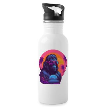 Synthwave gorilla wearing sunglasses - Trinkflasche mit integriertem Trinkhalm - Weiß - Rechts