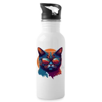 Rebel Paws: Retro Cat T-Shirt Art - Water bottle with straw - white - Right
