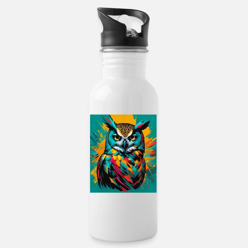 Eule - Trinkflasche mit integriertem Trinkhalm - Weiß