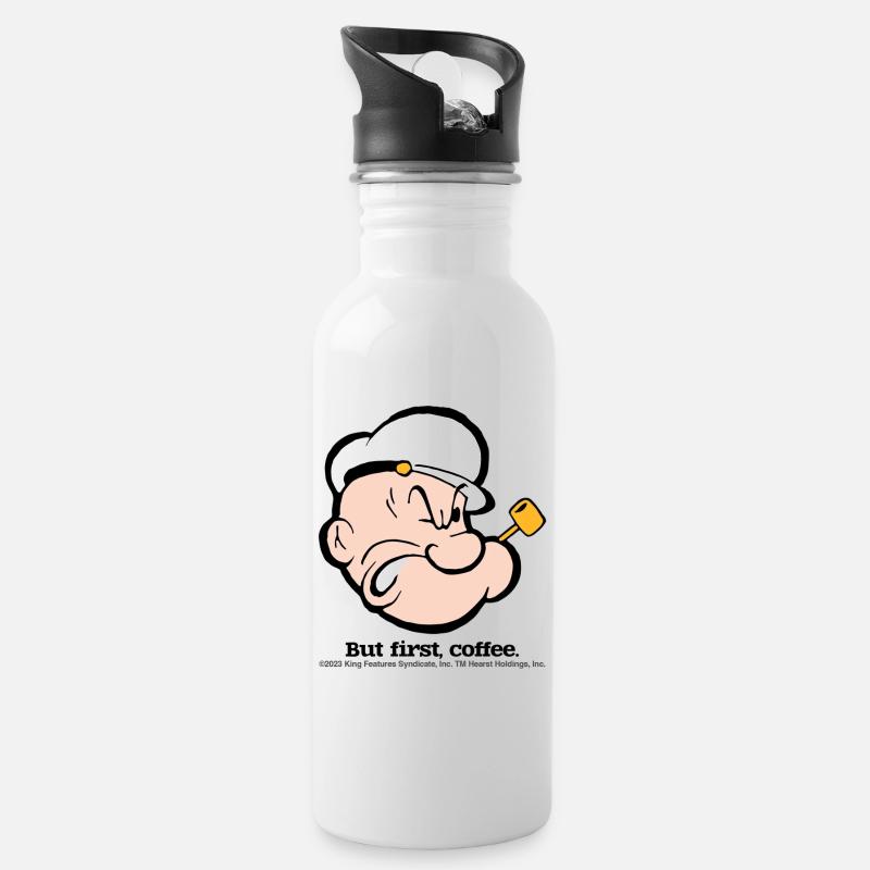 Popeye But First Coffee - Gourde avec paille intégrée - blanc