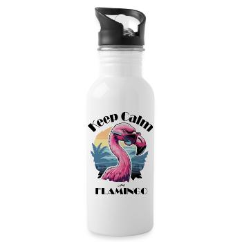 Keep Calm and Flamingo - Trinkflasche mit integriertem Trinkhalm - Weiß - Rechts