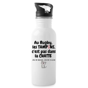 Tampon Rugby. Cadeau Humour Anniversaire Noël Père - Gourde avec paille intégrée - blanc - Droite