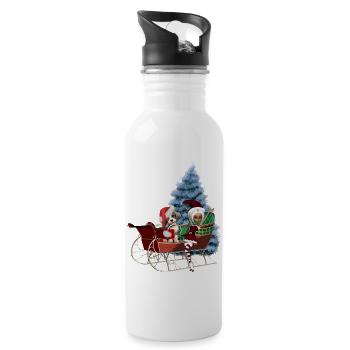 Niedlicher Weihnachtswelpe und Mondscheinelf - Trinkflasche mit integriertem Trinkhalm - Weiß - Rechts