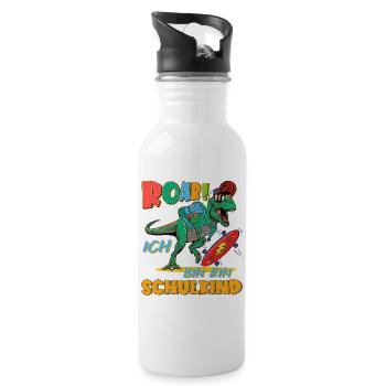 Ich bin ein Schulkind - Rex mit Skateboard - Trinkflasche mit integriertem Trinkhalm - Weiß - Rechts