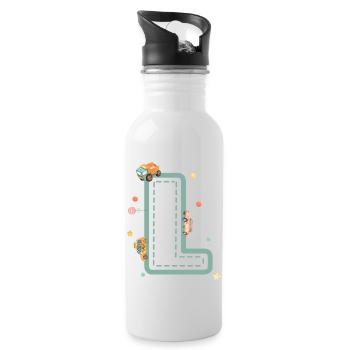Buchstabe l Fahrzeug - personalisiertes Kindergeschenk - Trinkflasche mit integriertem Trinkhalm - Weiß - Rechts