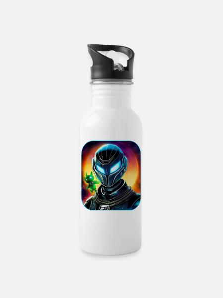 Weltraum Astronaut mit Alienfee - Trinkflasche mit integriertem Trinkhalm - Weiß