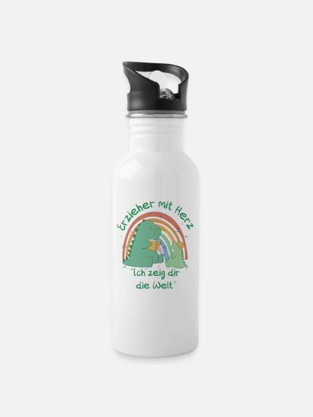 Erzieher mit Herz - Ich zeig dir die Welt - Trinkflasche mit integriertem Trinkhalm - Weiß