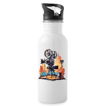 Retro Kamera - Trinkflasche mit integriertem Trinkhalm - Weiß - Rechts