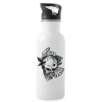 Floral Skull - Trinkflasche mit integriertem Trinkhalm - Weiß - Rechts