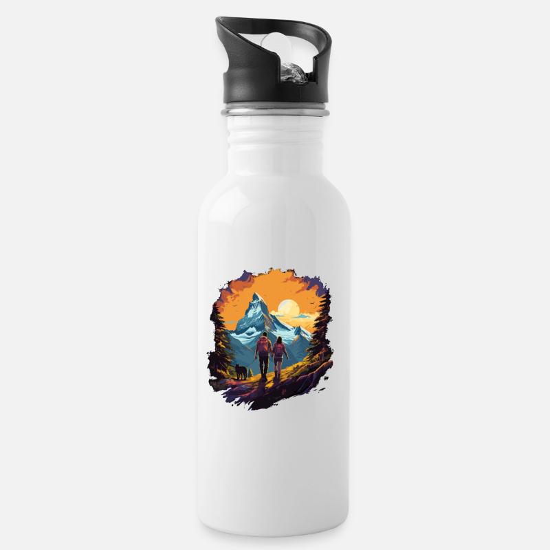 Zermatt, Matterhorn, Matterhorn, Wanderer - Trinkflasche mit integriertem Trinkhalm - Weiß